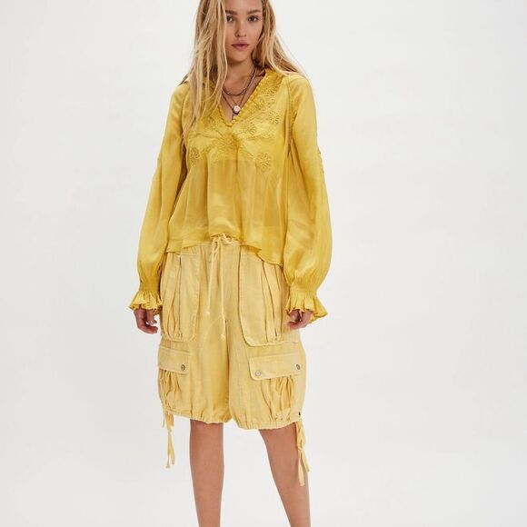 Free People Tops - NWOT Free People Bali Dragon Lilly Embroidered Top- Misted Yellow